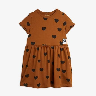 ★BASIC★mini rodini ミニロディーニ Basic hearts ss dress TENCEL™ Brown