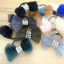 ★40％OFF★froufroudesucre フルフルドシュクル Tulle ribbon hair tie green チュールリボン シルバースタッズ×D.グリーン