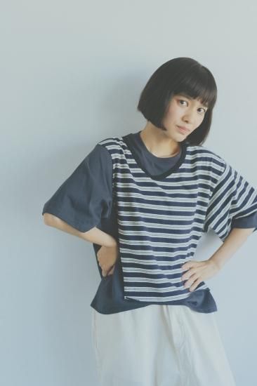 ★70%OFF★2023SS★nunuforme ヌヌフォルム VネックレイヤードT Charcoal 26-nf19-914-506