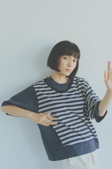★70%OFF★2023SS★nunuforme ヌヌフォルム VネックレイヤードT Charcoal 26-nf19-914-506