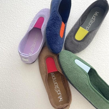La Cadena ラカデナ GIMNASIA - SUMMER PILE PILE PANEL SLIP ON kids サマーパイル MARRON×RED 55233/11/03