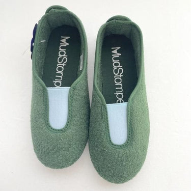 La Cadena ラカデナ GIMNASIA - SUMMER PILE PILE PANEL SLIP ON kids サマーパイル GREEN×SAX BLUE 55233/15/06