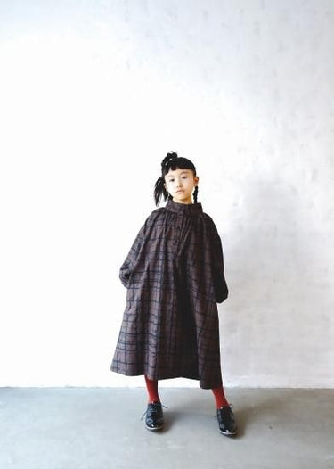 ★50%OFF★2023AW★michirico ミチリコ Chocolate check back gather OP チャコール MR23AW-18(kids)