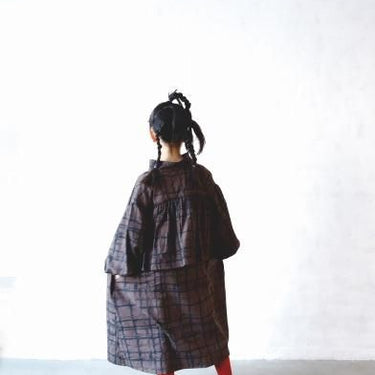 ★50%OFF★2023AW★michirico ミチリコ Chocolate check back gather OP チャコール MR23AW-18(kids)