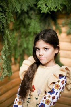 ★40%OFF★2023AW★Kalinka Kids カリンカキッズ Flower Blouse Natural/Blue