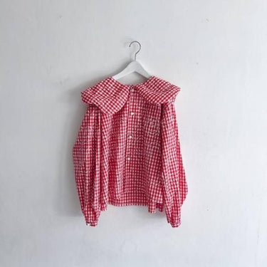 ★2023AW★frankygrow フランキーグロウ Lett. Wata COLLAR SHIRT RED CHECKED×WHITE Lett. 23FWSH-071