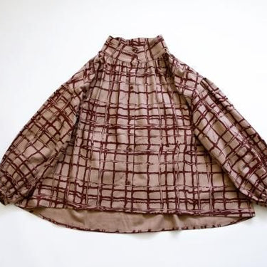 ★2023AW★michirico ミチリコ Chocolate check high collar shirts モカ MR23AW-17(womens)