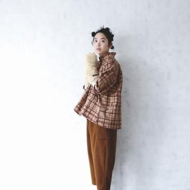 ★2023AW★michirico ミチリコ Chocolate check high collar shirts モカ MR23AW-17(womens)