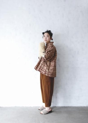 ★2023AW★michirico ミチリコ Chocolate check high collar shirts モカ MR23AW-17(womens)