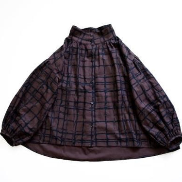 ★2023AW★michirico ミチリコ Chocolate check high collar shirts チャコール MR23AW-17(womens)