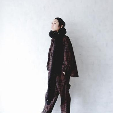 ★2023AW★michirico ミチリコ Chocolate check high collar shirts チャコール MR23AW-17(womens)