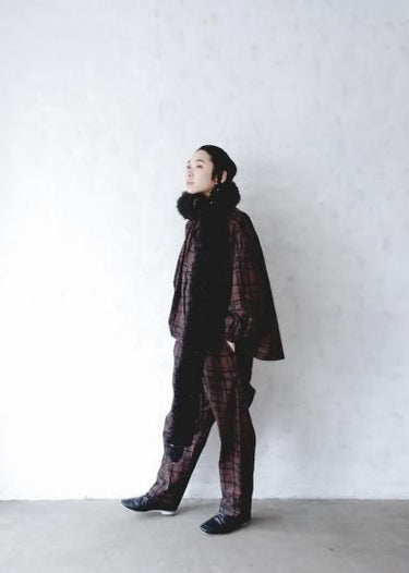 ★2023AW★michirico ミチリコ Chocolate check high collar shirts チャコール MR23AW-17(womens)