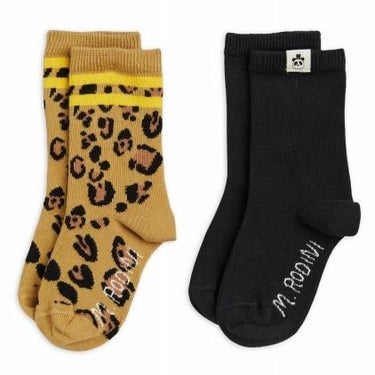 ★2023AW★mini rodini ミニロディーニ Basic leopard 2-pack socks Multi