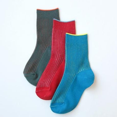 stample スタンプル 靴下 うら糸配色 リブクルーソックス３Ｐ 72852 blue/red/grey