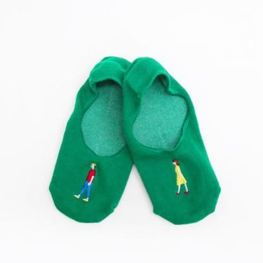 KIVISDOU キビスドウ 靴下 ウォーキング刺繍 フットカバーソックス ２Ｐ navy×green k10306