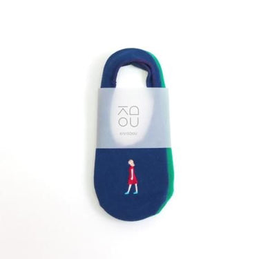 KIVISDOU キビスドウ 靴下 ウォーキング刺繍 フットカバーソックス ２Ｐ navy×green k10306