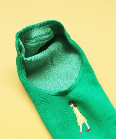 KIVISDOU キビスドウ 靴下 ウォーキング刺繍 フットカバーソックス ２Ｐ navy×green k10306