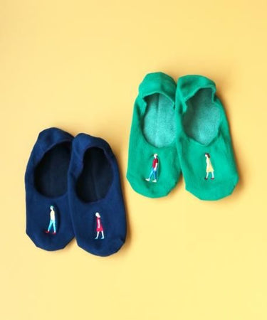 KIVISDOU キビスドウ 靴下 ウォーキング刺繍 フットカバーソックス ２Ｐ navy×green k10306