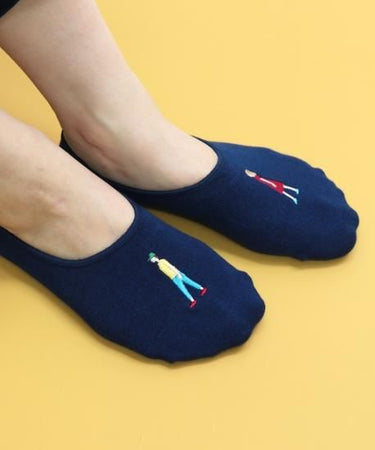 KIVISDOU キビスドウ 靴下 ウォーキング刺繍 フットカバーソックス ２Ｐ navy×green k10306