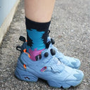 KIVISDOU キビスドウ 靴下 デカルコマニー クルーソックス black×lightblue ２Ｐk40643