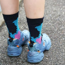 KIVISDOU キビスドウ 靴下 デカルコマニー クルーソックス black×lightblue ２Ｐk40643
