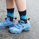 KIVISDOU キビスドウ 靴下 デカルコマニー クルーソックス black×lightblue ２Ｐk40643
