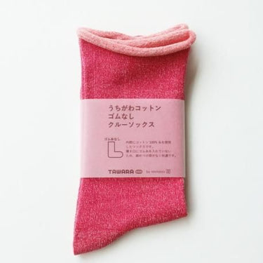 TAWARA タワラ 靴下 うちがわコットン ゴムなし クルーソックス ローズピンク t40663