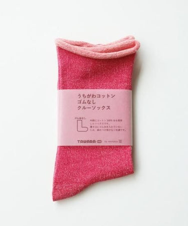 TAWARA タワラ 靴下 うちがわコットン ゴムなし クルーソックス ローズピンク t40663