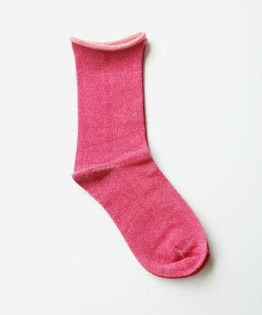 TAWARA タワラ 靴下 うちがわコットン ゴムなし クルーソックス ローズピンク t40663