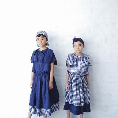 ★40%OFF★2024SS★michirico ミチリコ Shirring check layered skirts 黒×青チェック MR24SS-21(kids)