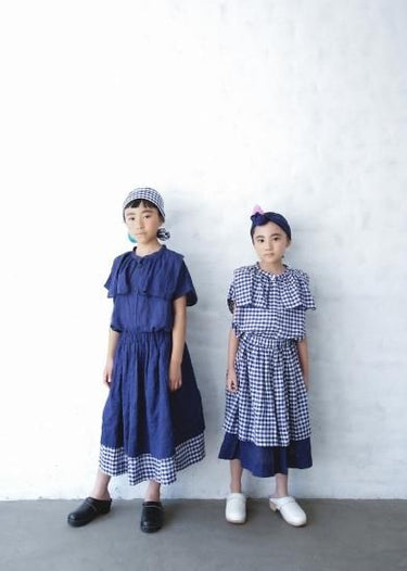 ★40%OFF★2024SS★michirico ミチリコ Shirring check layered skirts 黒×青チェック MR24SS-21(kids)