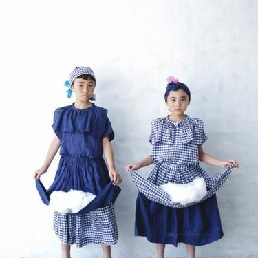 ★40%OFF★2024SS★michirico ミチリコ Shirring check layered skirts 黒×青チェック MR24SS-21(kids)