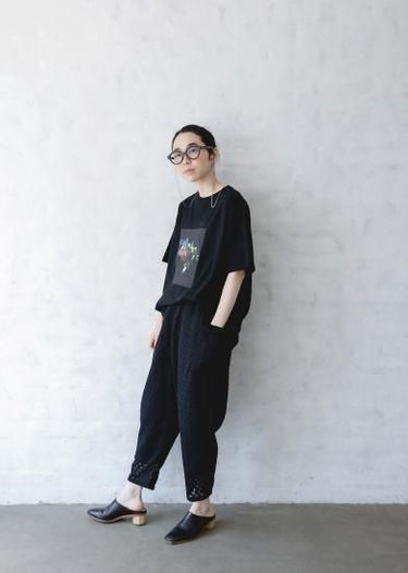 ★40%0FF★2024SS★michirico ミチリコ Flower T ブラック MR24SS-02 (kids/womens/mens)