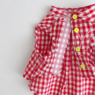 ★frankygrow DOG★frankygrow アシンメトリーカラー SHIRT RED PLAID 24FDG001