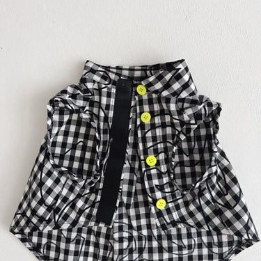 ★frankygrow DOG★frankygrow Lett. RANDOM アシンメトリーカラー SHIRT BLACK PLAID 24FDG001
