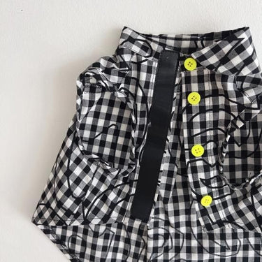 ★frankygrow DOG★frankygrow Lett. RANDOM アシンメトリーカラー SHIRT BLACK PLAID 24FDG001