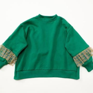 ★30%OFF★2024AW★michirico ミチリコ Tulle sleeves pullover グリーン MR24AW-08(kids)