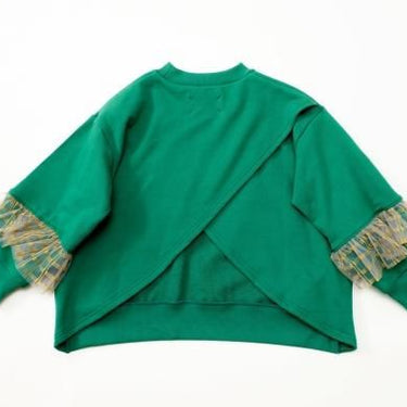 ★30%OFF★2024AW★michirico ミチリコ Tulle sleeves pullover グリーン MR24AW-08(kids)
