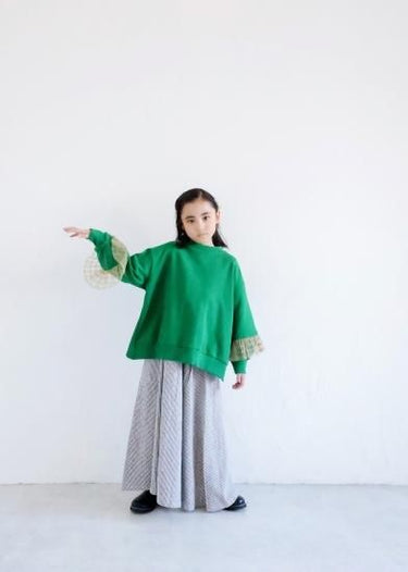★30%OFF★2024AW★michirico ミチリコ Tulle sleeves pullover グリーン MR24AW-08(kids)