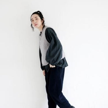 ★30%OFF★2024AW★michirico ミチリコ Linen stripe vest 白×黒 womens MR24AW-29