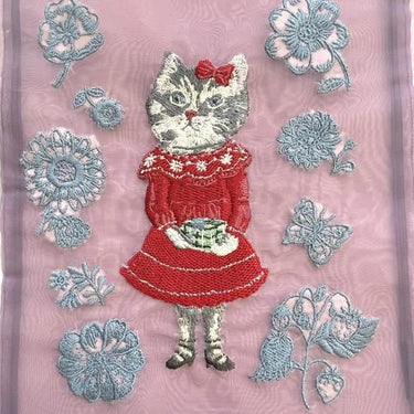 NathalieLete ナタリーレテ Nathalie Lete Organdy Drawstring pouch Gray cat オーガンジーポーチ 510812