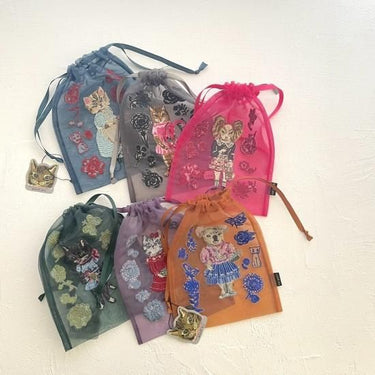 NathalieLete ナタリーレテ Nathalie Lete Organdy Drawstring pouch Blue eye オーガンジーポーチ 510813