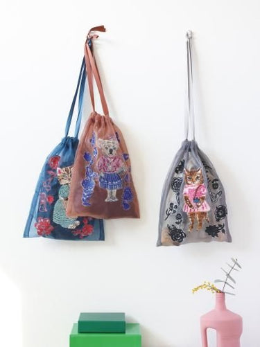 NathalieLete ナタリーレテ Nathalie Lete Organdy Drawstring pouch Black cat オーガンジーポーチ 510814