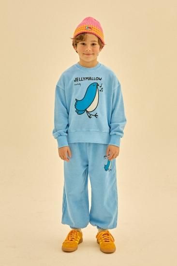 ★30%OFF★2024AW★JELLYMALLOW Bird Pigment Sweatshirt BLUE JM2420131