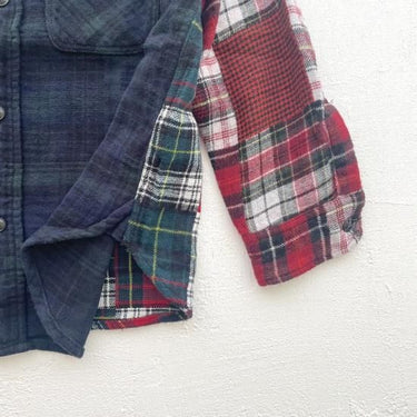 ★30%OFF★2024AW★DENIM DUNGAREE デニムダンガリー パッチワークチェックシャツ 91CZY 22480101