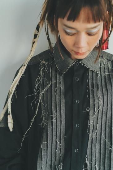 ★30%OFF★2024AW★nunuforme ヌヌフォルム 裁ち切りツイルシャツ Black 25-nf22-518-012
