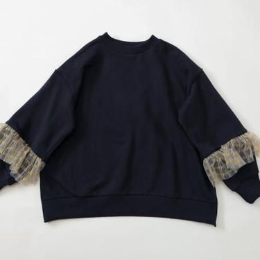 ★30%OFF★2024AW★michirico ミチリコ Tulle sleeves pullover ブラック MR24AW-08(kids)