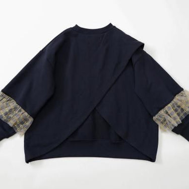 ★30%OFF★2024AW★michirico ミチリコ Tulle sleeves pullover ブラック MR24AW-08(kids)