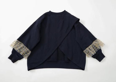 ★30%OFF★2024AW★michirico ミチリコ Tulle sleeves pullover ブラック MR24AW-08(kids)