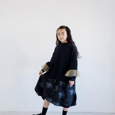 ★30%OFF★2024AW★michirico ミチリコ Tulle sleeves pullover ブラック MR24AW-08(kids)